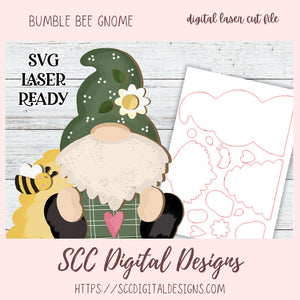 Bumble Bee Gnome Stand Up SVG for Glowforge and Laser Cutter Design, DIY Gnome Lover Gift Shelf Sitter, Instant Download Commerical Use Art