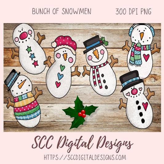 Snowman Clipart, Bright Christmas Snowmen PNG for Stickers for Kids Sublimation Clipart Instant Download Commercial Use Clip Art Mini Bundle