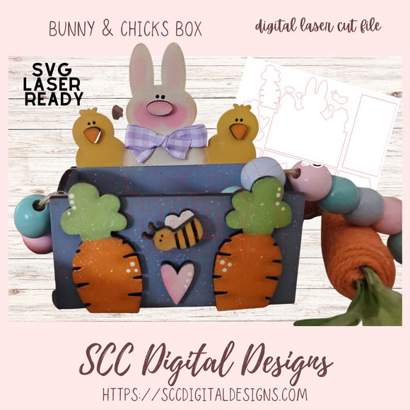 Adorable Bunny & Chick Box 3D SVG for Glowforge and Laser Cutter Design, DIY Bunny Lover Gift, Instant Download Commerical Use Art