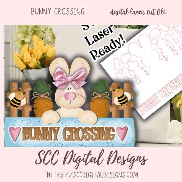 Adorable Bunny Crossing 3D Sign SVG, Created for Glowforge and Laser Cutters, DIY Easter Home Decor Bunny Lover Gift, Instant Download Commercial Use Art Template, Digital Woodworking Pattern