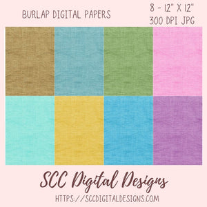 Burlap Digital Paper, Pink, Blue, Green, Pastel Seamless Background Images, Textured Scrapbook Elements, Commercial Use Crafting Supplies