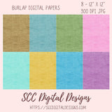 Burlap Digital Paper, Pink, Blue, Green, Pastel Seamless Background Images, Textured Scrapbook Elements, Commercial Use Crafting Supplies