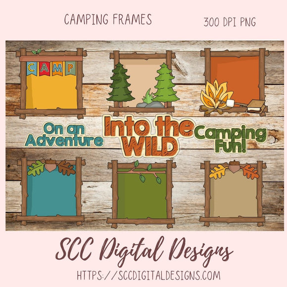 Camping Digital Clipart Frames, Scrapbook Picture Frame for Grandma, Wordart Scrapbooking Elements, Outdoor Lover Gift, Campfire Smores png