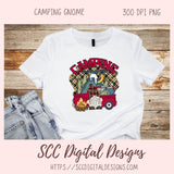 Camping Gnome Clipart with wordart mountains moon camp fire and a vintage red truck  1 design in 300 dpi png format