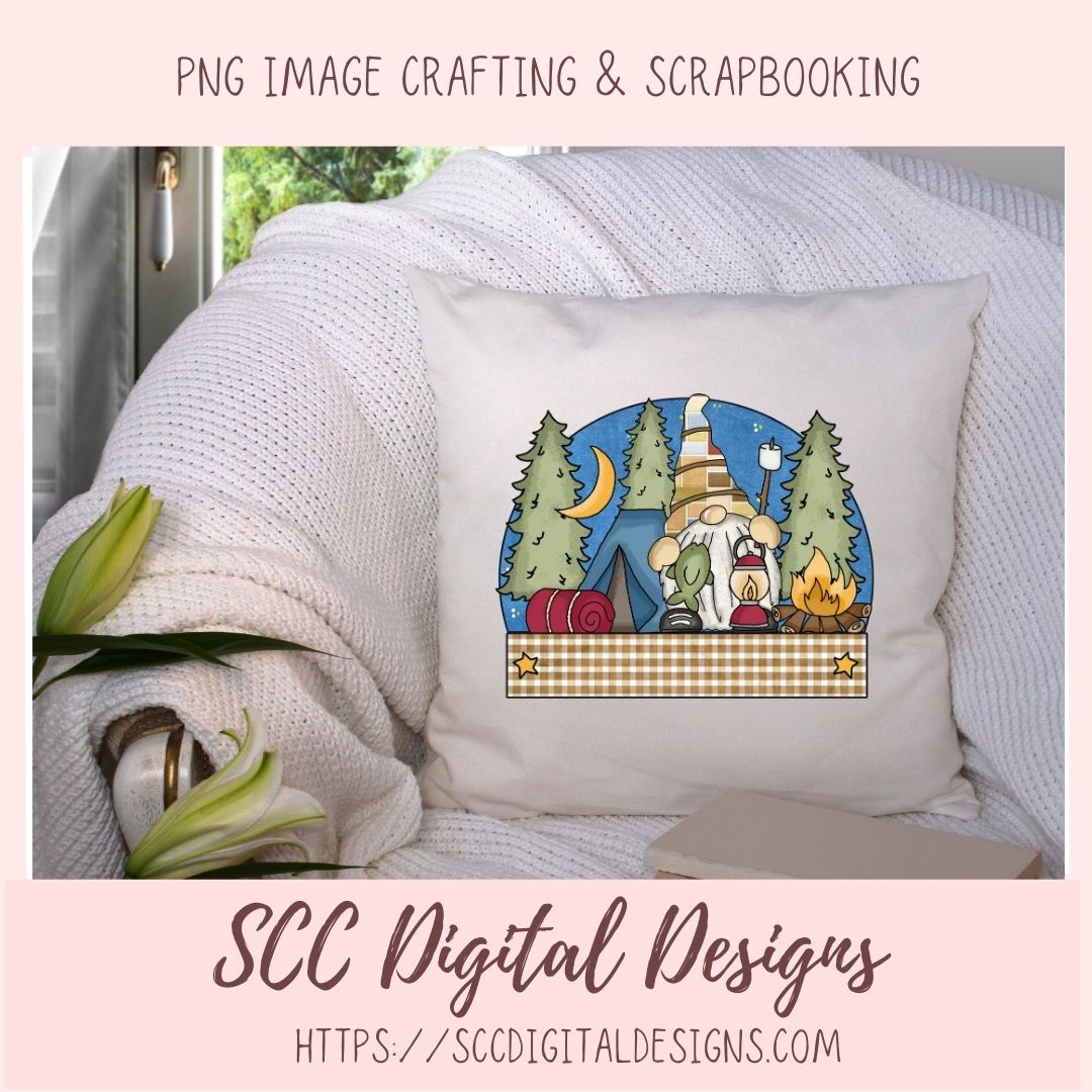 Camping Gnome Clipart for Wind Spinners Glamping Decor, Outdoor PNG Clip Art for Tumblers Designs for Shirts for Scrapbook Elements
