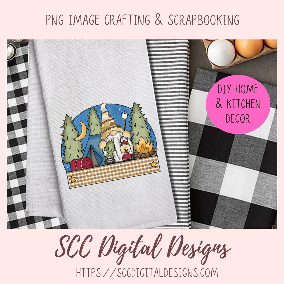 Camping Gnome Clipart for Wind Spinners Glamping Decor, Outdoor PNG Clip Art for Tumblers Designs for Shirts for Scrapbook Elements