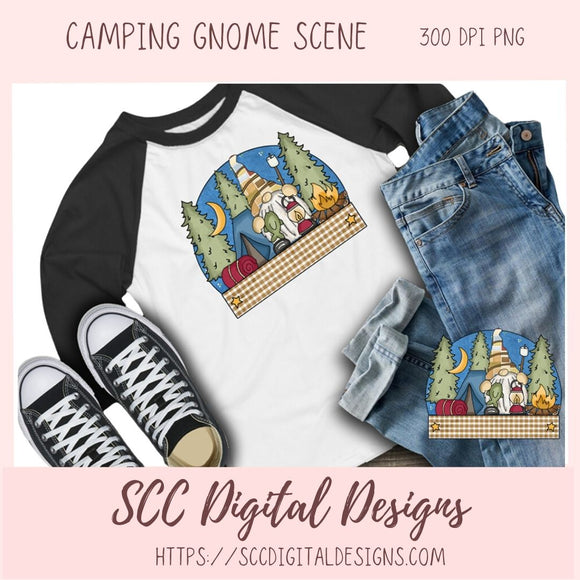 Camping Gnome Clipart for Wind Spinners Glamping Decor, Outdoor PNG Clip Art for Tumblers Designs for Shirts for Scrapbook Elements