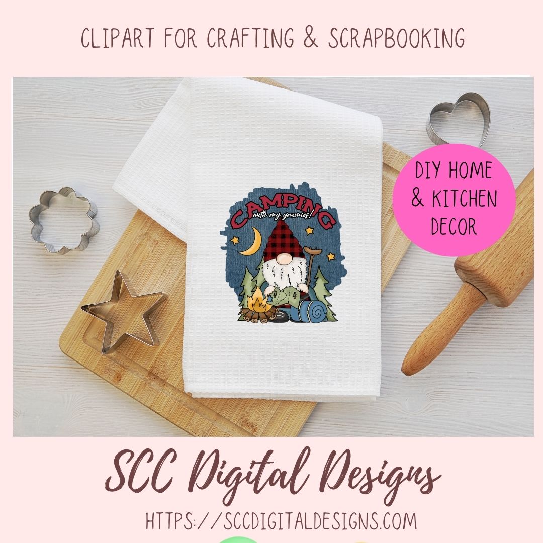 Camping Gnome Sublimation Clipart Campfire Moon & Stars PNG Digital Design