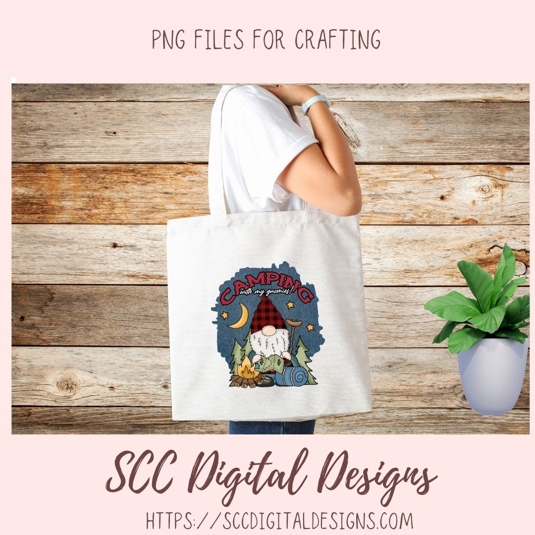 Camping Gnome Sublimation Clipart Campfire Moon & Stars PNG Digital Design