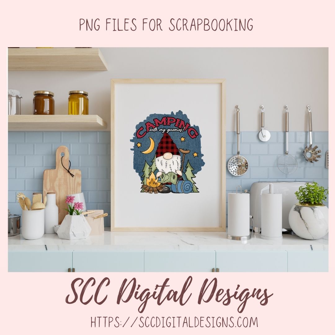 Camping Gnome Sublimation Clipart Campfire Moon & Stars PNG Digital Design