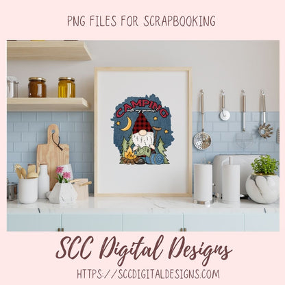 Camping Gnome Sublimation Clipart Campfire Moon & Stars PNG Digital Design