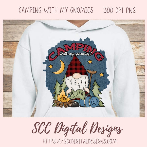Camping Gnome Sublimation Clipart Campfire Moon & Stars PNG Digital Design