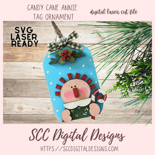Candy Cane Annie Christmas Tag Ornament SVG 1 design in svg laser format