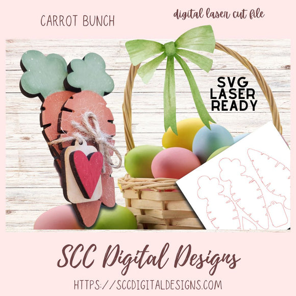 Cute Bunch of Carrots SVG Created for Glowforge and Laser Cutters, DIY Easter Home Decor Bunny Lover Gift, Instant Download Commercial Use Art Template, Digital Woodworking Pattern