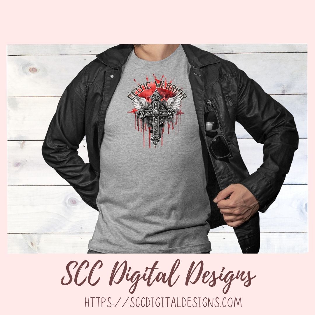 Celtic Warrior Sublimation Design, Viking Warrior Cross Clipart, DIY Empowering Apparel and Home Decor for Girlfirend or Boyfriend