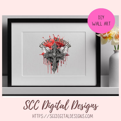 Celtic Warrior Sublimation Design, Viking Warrior Cross Clipart, DIY Empowering Apparel and Home Decor for Girlfirend or Boyfriend