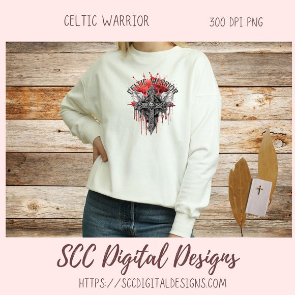 Celtic Warrior Sublimation Design, Viking Warrior Cross Clipart, DIY Empowering Apparel and Home Decor for Girlfirend or Boyfriend