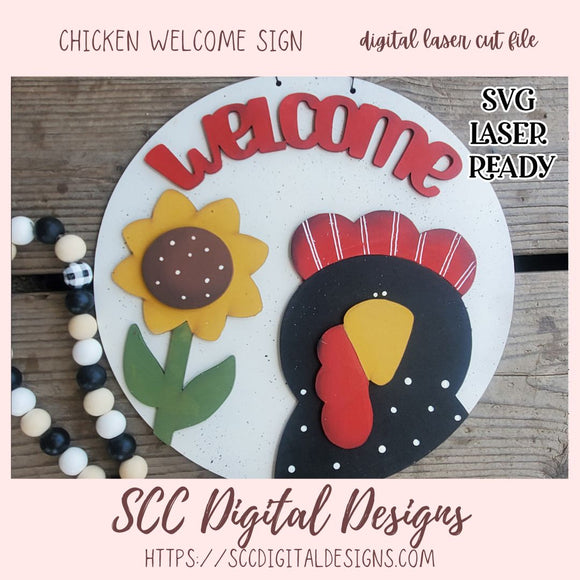 Chicken Welcome Round Sign SVG Cut File 1 digital laser cut svg format