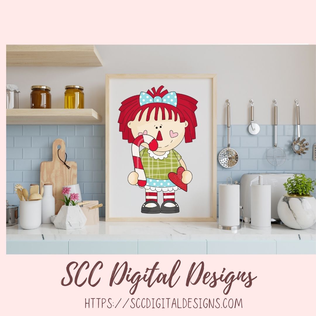 Annie Clipart for Stickers for Kids, Christmas Cookies, Stocking, & Snowmen PNGs for Paper Crafting for Women, Primitive Doll Clip Art for