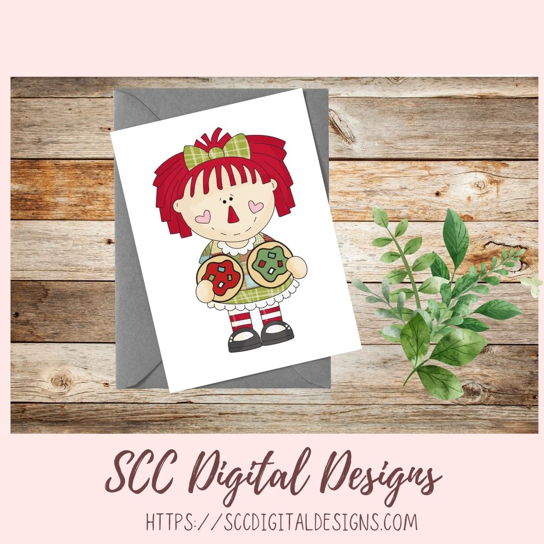 Annie Clipart for Stickers for Kids, Christmas Cookies, Stocking, & Snowmen PNGs for Paper Crafting for Women, Primitive Doll Clip Art for