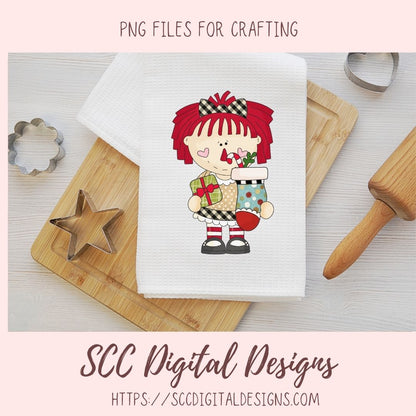 Annie Clipart for Stickers for Kids, Christmas Cookies, Stocking, & Snowmen PNGs for Paper Crafting for Women, Primitive Doll Clip Art for