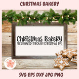 Christmas bakery sign with decorative elements on a wooden background