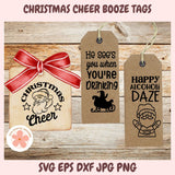 Christmas Cheer SVG Mini Bundle, Funny Holiday Booze Quote PNGs & Wine Bottle Gift Tag Designs