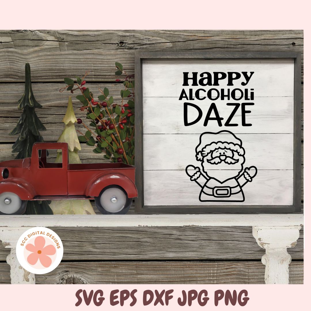 Christmas Cheer SVG Mini Bundle, Funny Holiday Booze Quote PNGs & Wine Bottle Gift Tag Designs