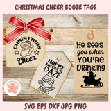 Christmas Cheer SVG Mini Bundle, Funny Holiday Booze Quote PNGs & Wine Bottle Gift Tag Designs