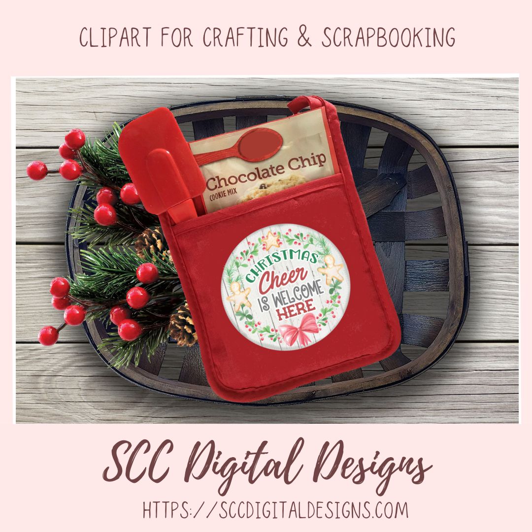 Christmas Cheer PNG, Welcome Here Sublimation Clipart for DIY Holiday Printables for Women, Xmas Wreath Style Farmhouse Seasonal Decor