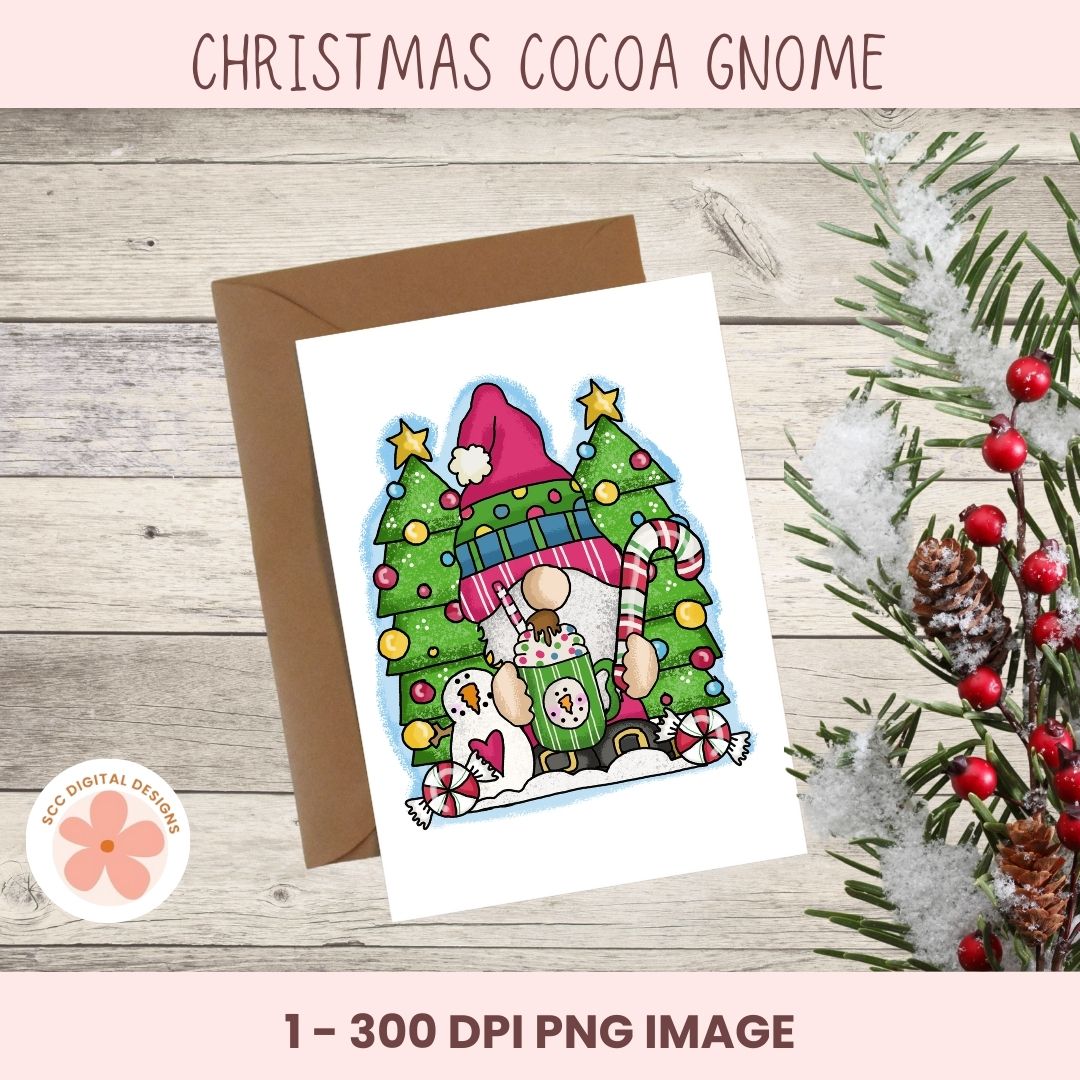 Christmas Cocoa Gnome Sublimation Clipart, Santa Gnome Hot Chocolate PNG, DIY Christmas T-Shirts, Printables & Gifts for Mom