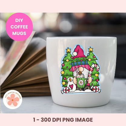 Christmas Cocoa Gnome Sublimation Clipart, Santa Gnome Hot Chocolate PNG, DIY Christmas T-Shirts, Printables & Gifts for Mom