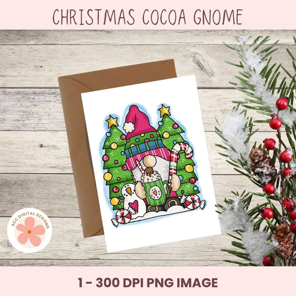Christmas Cocoa Gnome Sublimation Clipart, Santa Gnome Hot Chocolate PNG, DIY Christmas T-Shirts, Printables & Gifts for Mom