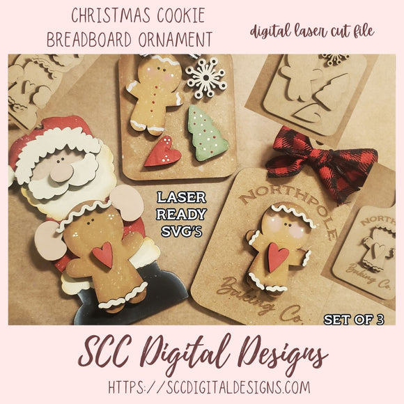 Christmas Cookie Ornament Set of 3 SVGs 3 design digital laser cut svg format