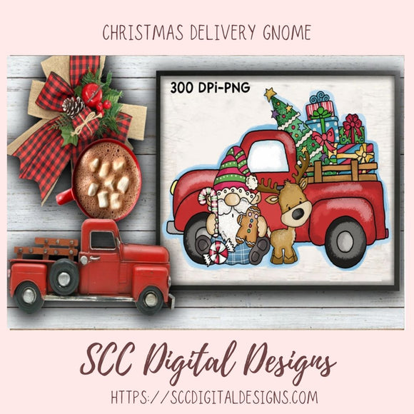 Christmas Gnome Clipart, Vintage Red Truck PNG, Whimsical Wildlife, Santa Gnome, Christmas Trees & Reindeer PNGs for DIY Shirts, Mugs, Greeting Cards and Gift Tags