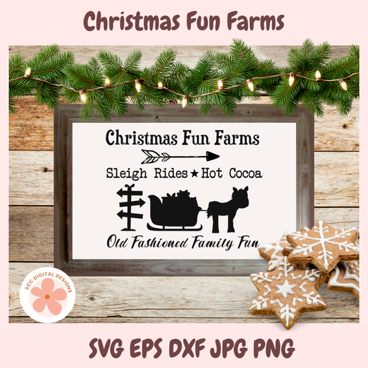 Framed Christmas-themed text with decorative elements on a wooden background