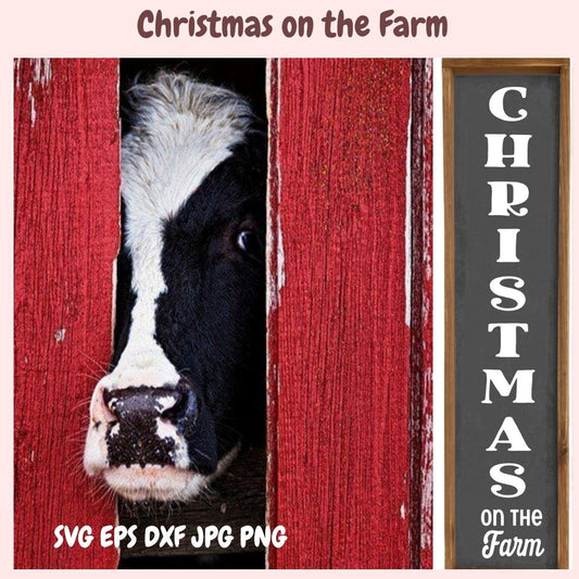 Vertical Christmas SVG, Christmas On The Farm Farmhouse Holiday Quote, Rustic Farmhouse Christmas Sign, Country Christmas Decor, Cricut & Silhouette Cut File