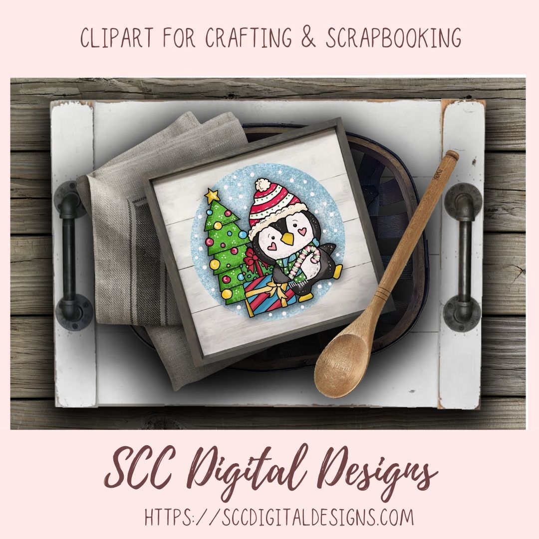 Christmas Penguin PNG, Winter Sublimation Clipart for Shirts & Mugs, Christmas Clip Art for Greeting Cards, Gift Tags, Whimsical Wildlife