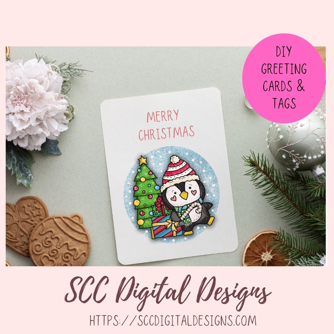 Christmas Penguin PNG, Winter Sublimation Clipart for Shirts & Mugs, Christmas Clip Art for Greeting Cards, Gift Tags, Whimsical Wildlife