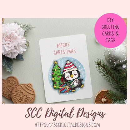 Christmas Penguin PNG, Winter Sublimation Clipart for Shirts & Mugs, Christmas Clip Art for Greeting Cards, Gift Tags, Whimsical Wildlife