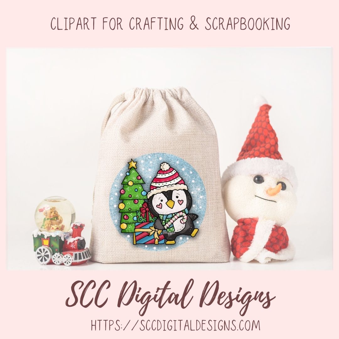 Christmas Penguin PNG, Winter Sublimation Clipart for Shirts & Mugs, Christmas Clip Art for Greeting Cards, Gift Tags, Whimsical Wildlife