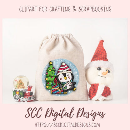 Christmas Penguin PNG, Winter Sublimation Clipart for Shirts & Mugs, Christmas Clip Art for Greeting Cards, Gift Tags, Whimsical Wildlife