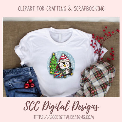 Christmas Penguin PNG, Winter Sublimation Clipart for Shirts & Mugs, Christmas Clip Art for Greeting Cards, Gift Tags, Whimsical Wildlife