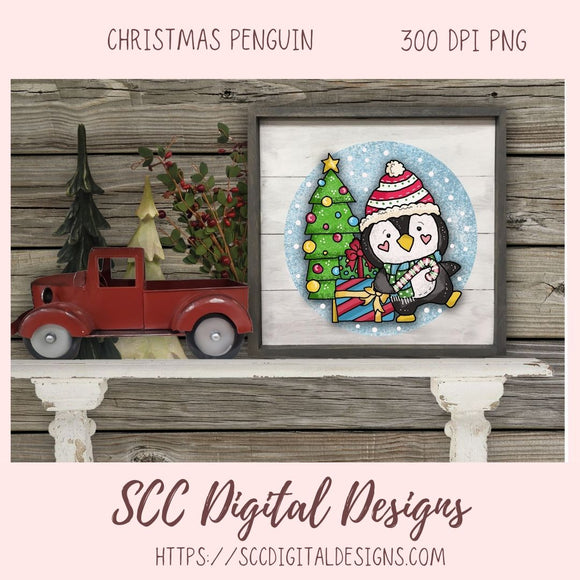 Christmas Penguin PNG, Winter Sublimation Clipart for Shirts & Mugs, Christmas Clip Art for Greeting Cards, Gift Tags, Whimsical Wildlife