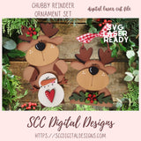 Chubby Reindeer Ornament Set SVG, 3D Reindeer with Snowman and Holly & Berries Digital Laser Cut File, Instant Download Commercial Use Cutting Design