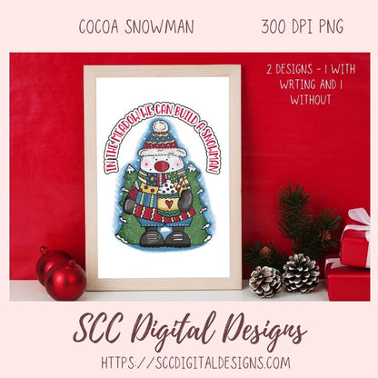Cute Winter Snowman Clipart - Cute Snow Man Christmas Cocoa Mug & Christmas Tree, DIY Christmas Cards Stickers and Home Decor Wall Art