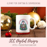 Cute Winter Snowman Clipart - Cute Snow Man Christmas Cocoa Mug & Christmas Tree, DIY Christmas Cards Stickers and Home Decor Wall Art