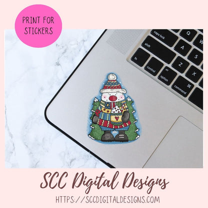 Cute Winter Snowman Clipart - Cute Snow Man Christmas Cocoa Mug & Christmas Tree, DIY Christmas Cards Stickers and Home Decor Wall Art
