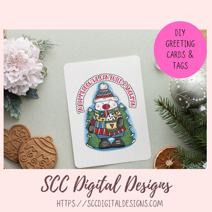 Cute Winter Snowman Clipart - Cute Snow Man Christmas Cocoa Mug & Christmas Tree, DIY Christmas Cards Stickers and Home Decor Wall Art