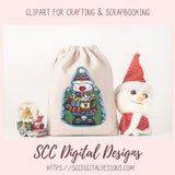 Cute Winter Snowman Clipart - Cute Snow Man Christmas Cocoa Mug & Christmas Tree, DIY Christmas Cards Stickers and Home Decor Wall Art